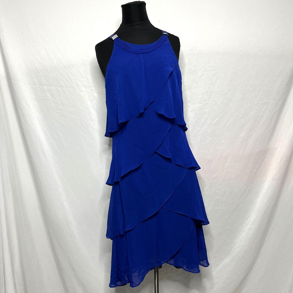 S.L. Fashions Women Blue Tiered Sleeveless Shift Dress Size 6